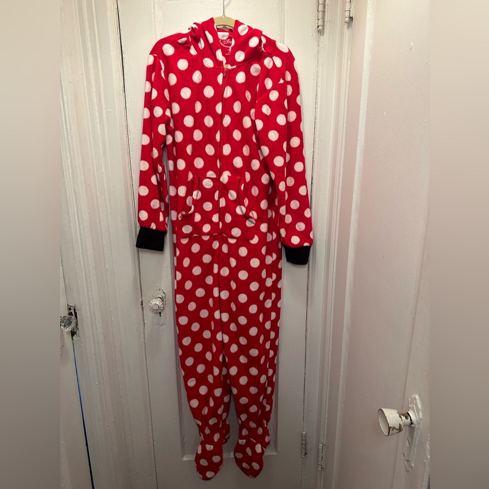 Minnie Mouse adult fleece onesie with hood